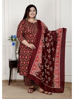 Swasti - Maroon Women Plus Size Kurta with Pant and Dupatta