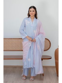 MINSH - Blue Sunehri Kurta with Pant and Dupatta