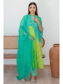 MINSH - Green Tej Anarkali with Pant and Dupatta