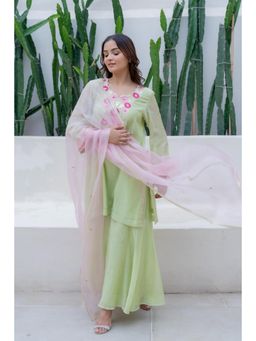 MINSH - Green Silky Dreams Kurti with Palazzo and Dupatta