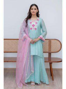 MINSH - Aqua Florals Kurti with Palazzo and Dupatta