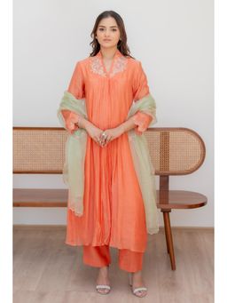 MINSH - Orange Fern Anarkali with Pant and Dupatta