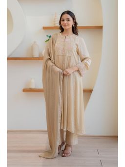 MINSH - Beige Sand Dust Anarkali with Pant and Dupatta
