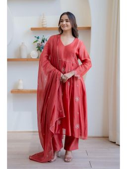 MINSH - Red Thread-Light Anarkali with Pant and Dupatta