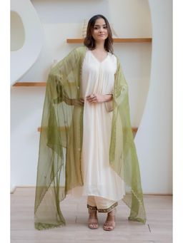 MINSH - Cream Blaze Anarkali with Pant and Dupatta