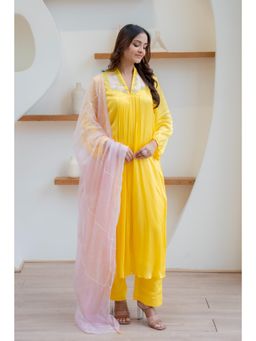 MINSH - Yellow Solar Blush Anarkali with Pant and Dupatta