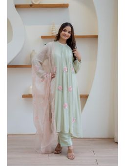 MINSH - Green Ash Bloom Anarkali with Pant and Dupatta