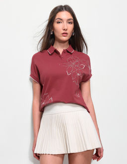 U.S. POLO ASSN. - Red Floral Printed Boxy Fit Polo T-Shirt