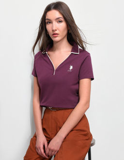 U.S. POLO ASSN. - Purple Solid Regular Fit Polo T-Shirt