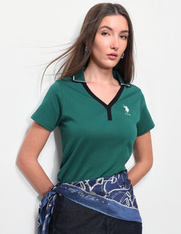 U.S. POLO ASSN. - Green Solid Regular Fit Polo T-Shirt