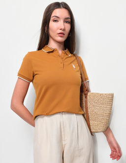 U.S. POLO ASSN. - Orange Solid Regular Fit Polo T-Shirt