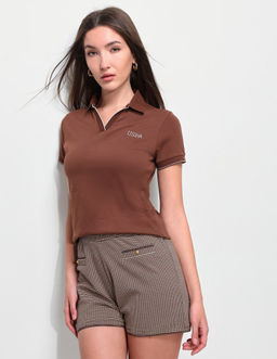 U.S. POLO ASSN. - Brown Solid Regular Fit Polo T-Shirt