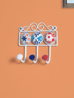 Golden Peacock - 3 Hooks Traditional Pottery Art Handcrafted Ceramic Wall Hooks