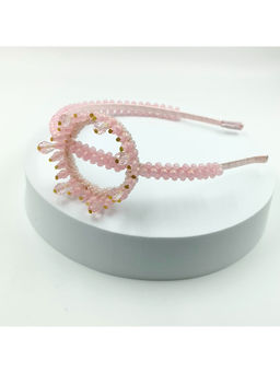 Choko - Princess Crown Shaped Beaded Hairband with Crystal Embellishments - Pink