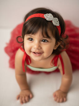 Choko - Lace Rhinestone Bow Hairband for Girls - Bright Red