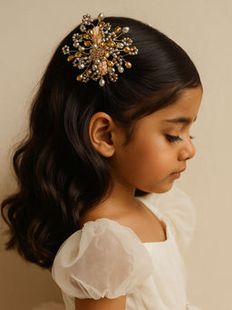 Choko - Floral Beaded Hair Clip for Girls – Golden Festive & Wedding Accessory