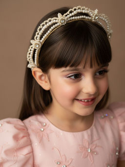 Choko - Triple Row Pearl & Crystal Hairband for Girls – Champagne Shine Wedding Look