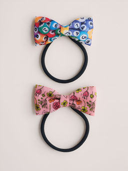 Choko - Baby Bow Stretch Rubber Band Set - Floral Pink and Billiard Blue