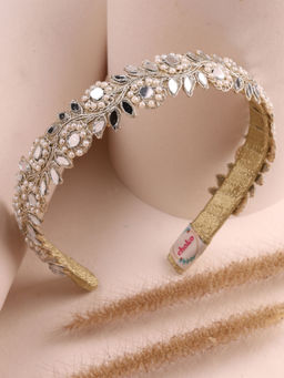 Choko - Girls Gold Mirror Work & Metallic Embroidery Pearl Hair Band
