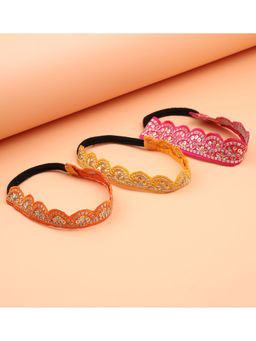 Choko - Girls Zari Lace Hair Bands – Handcrafted Ethnic Styles for Festive & Family Weddings - (Pack of 3)