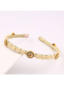Choko - Girls Pearl Headband with Kundan Discs & Golden Thread Base
