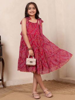 Bugandbees - Girls Magenta Chiffon Sleeveless Dress