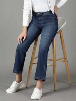 SHOWOFF - Women's Non Stretchable Low Distress Navy Blue Straight Fit Jeans