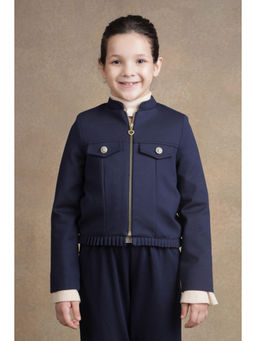 One Friday - Girls Navy Blue Solid Jacket