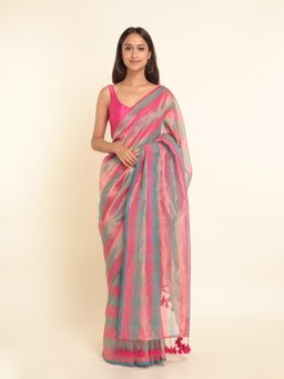 Suta - Multi-Color Stripes Cotton Blend Saree