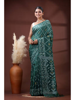 SLAGHA - Green Self Design Handloom Ethnic Tussar Silk Saree