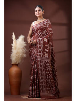 SLAGHA - Brown Self Design Handloom Ethnic Tussar Silk Saree