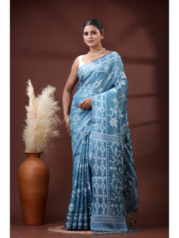 SLAGHA - Navy Blue Self Design Handloom Ethnic Tussar Silk Saree