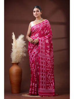 SLAGHA - Pink Self Design Handloom Ethnic Tussar Silk Saree