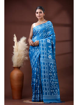 SLAGHA - Blue Self Design Handloom Ethnic Tussar Silk Saree