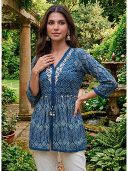 Lakshita - Navy Blue Printed Cotton Tunic