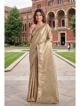 Monjolika Fashion - Golden Banarasi Style Soft Satin Silk Saree