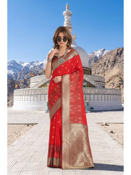 Monjolika Fashion - Red Banarasi Soft Silk Saree