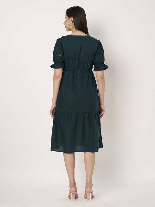 green schiffli dress Buy SWI STYLISH Bottle Floral Embroidered V- Neck Midi Online Womens dresses