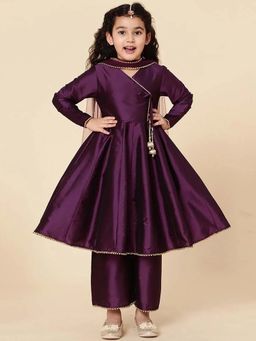 Hopscotch - Purple Solid Polyester Kurta with Pant and Dupatta