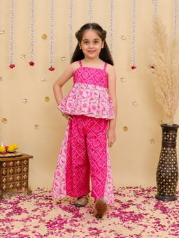 BownBee - Pink Floral Cotton Kurti and Palazzo