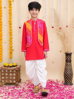 BownBee - Red Printed Cotton Kurta and Dhoti