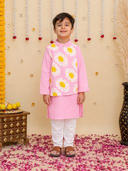 BownBee - Pink Floral Cotton Kurta and Pyjama