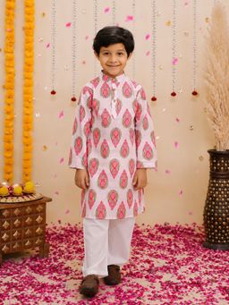 BownBee - Pink Printed Cotton Kurta and Pyjama