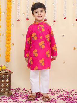 BownBee - Pink Floral Cotton Kurta and Pyjama