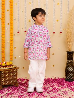 BownBee - Purple Floral Cotton Kurta