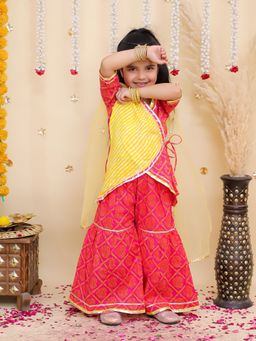 BownBee - Pink Stripes Cotton Kurta with Sharara and Dupatta