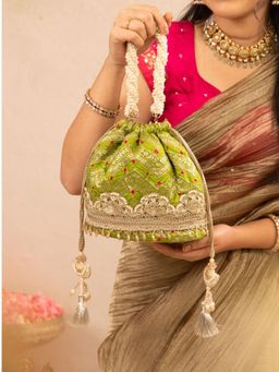AMYRA - Rumani Bandhani Potli Bag - Mehendi Green