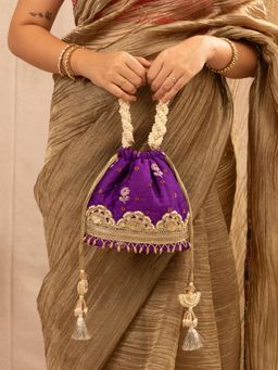 AMYRA - Rumani Bandhani Potli Bag - Violet