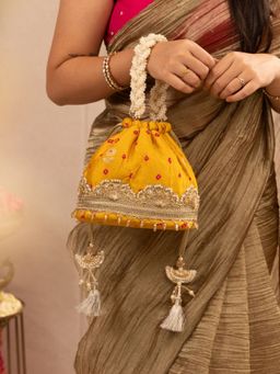 AMYRA - Rumani Bandhani Potli Bag - Mustard
