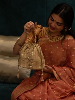 AMYRA - Yari Embroidered Potli Bag - Gold